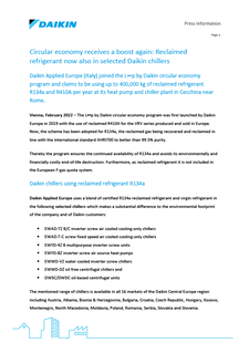 Press Information Loop by Daikin_Reclaimed refrigerant now also in selected Daikin chillers.pdf Press Information Loop by Daikin_Reclaimed refrigerant now also in selected Daikin chillers.pdf